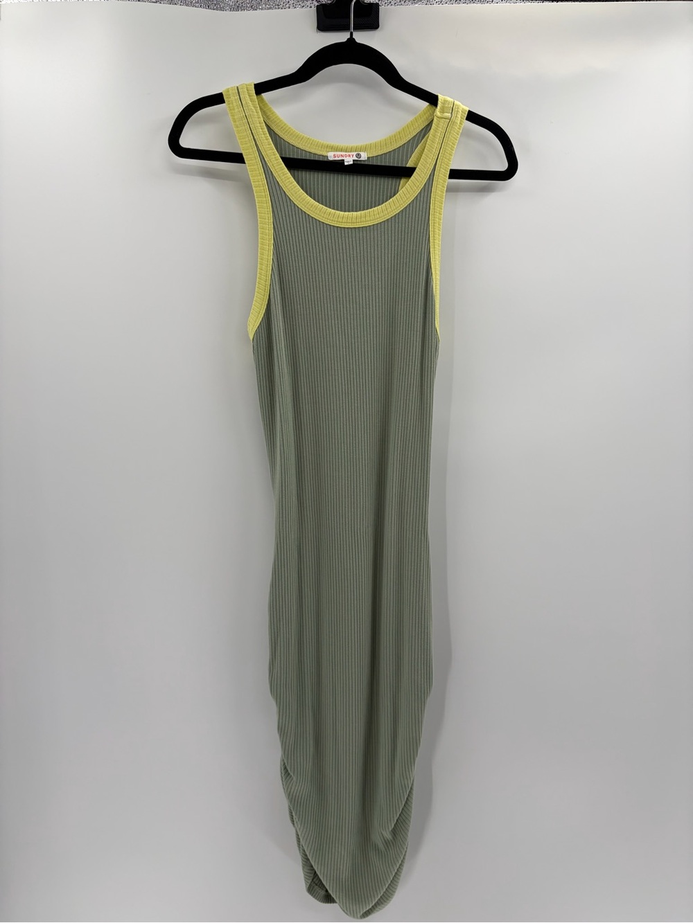 Sundry revolve Evereve stretchy Ribbed Tank Maxi Yellow Trim dress 4 size xl 14